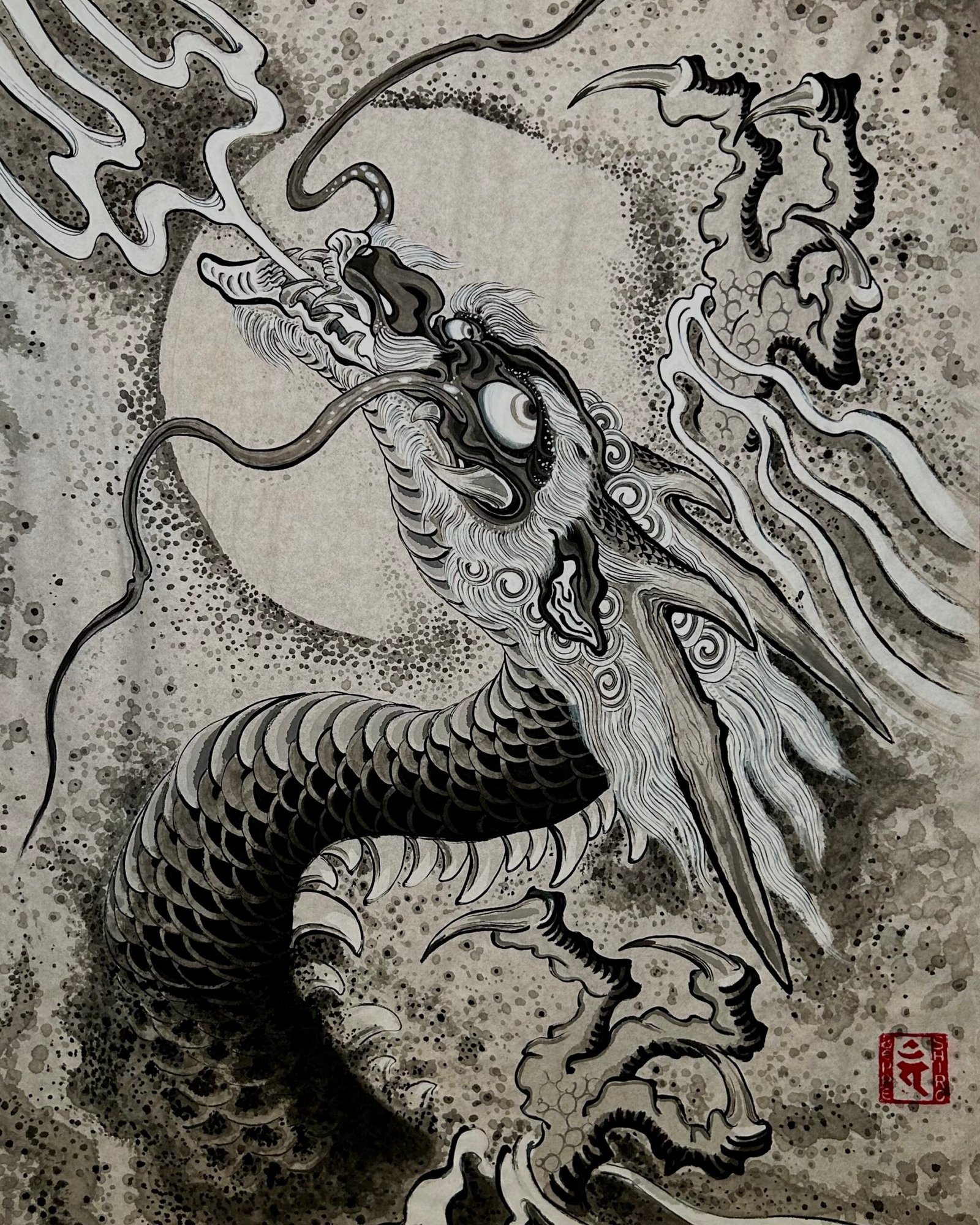 Black-and-gray dragon artwork